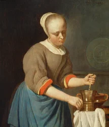 Junges Mädchen mit einem Mörser und Stößel